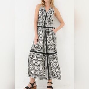 FatFace Maya Palace Scarf Black And White Maxi Dress Size 12